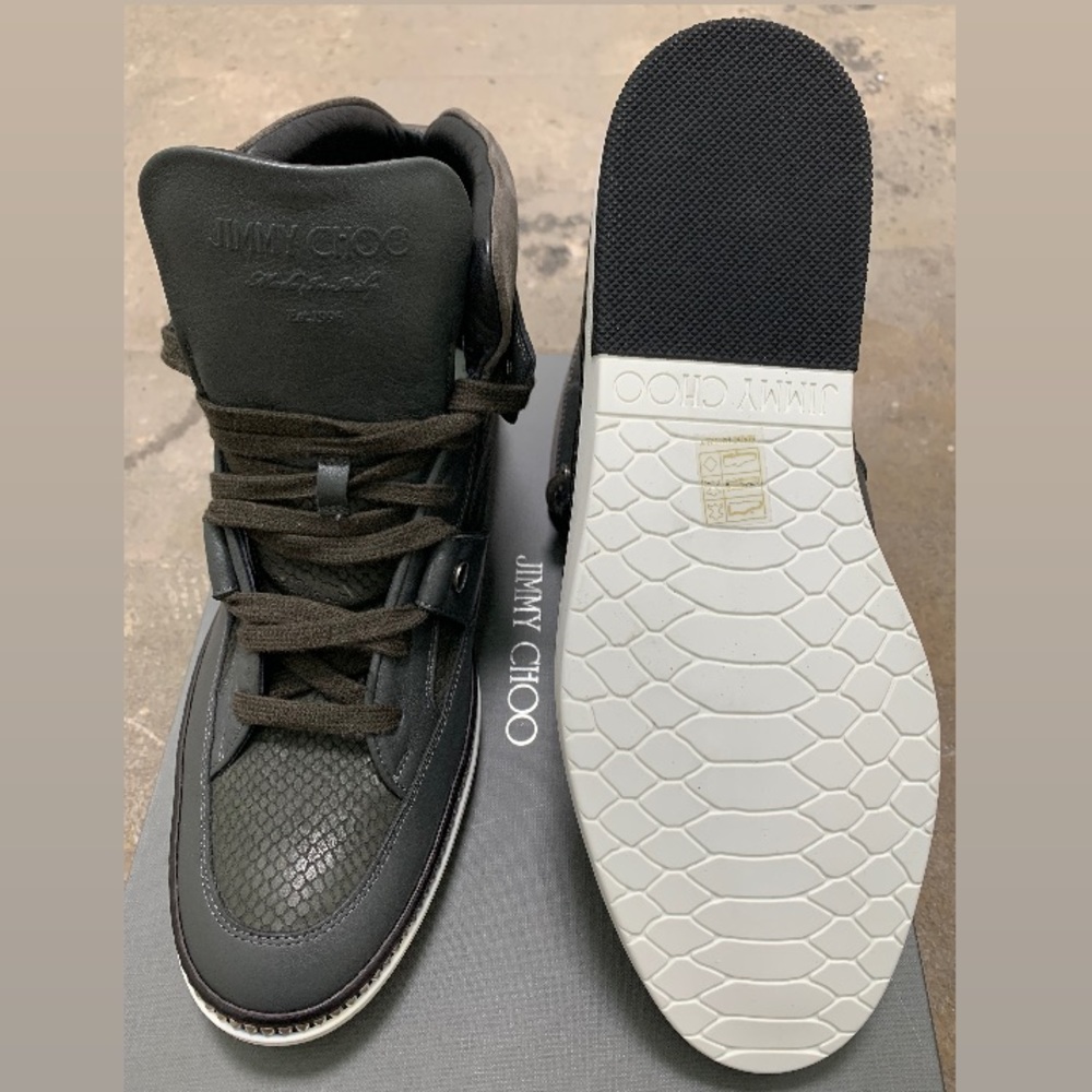 Jimmy Choo Men's High-Top Sneakers in Dark Olive/Black - Picture 4 of 4